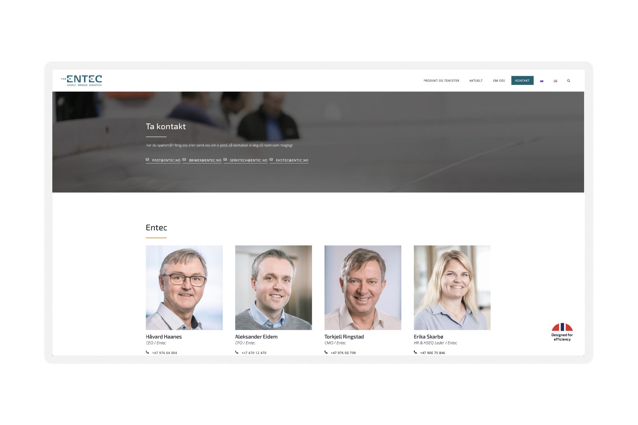 hjemmeside i wordpress og elementor for entec av osberget as